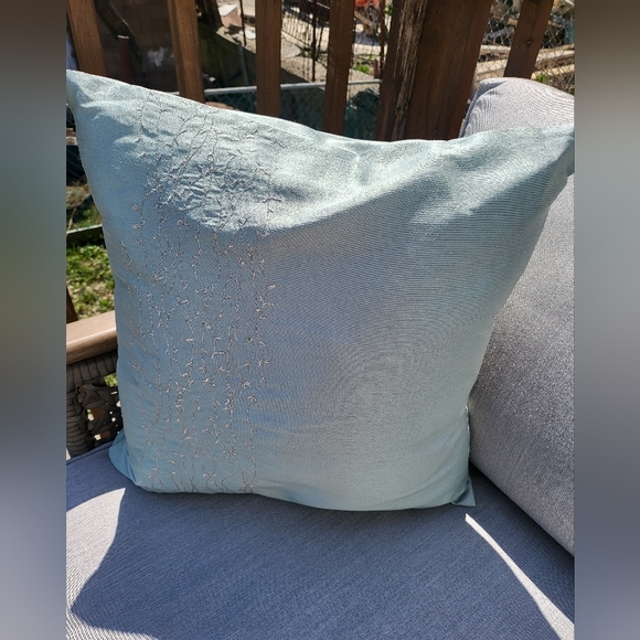 New 2x Calvin Klein Throw Pillows Blue Silver embroidery Removable case - Picture 2 of 8